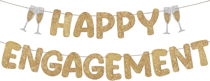 Pre Strung Happy Engagement Banner Glitter Engagement Party Decorations by Breling