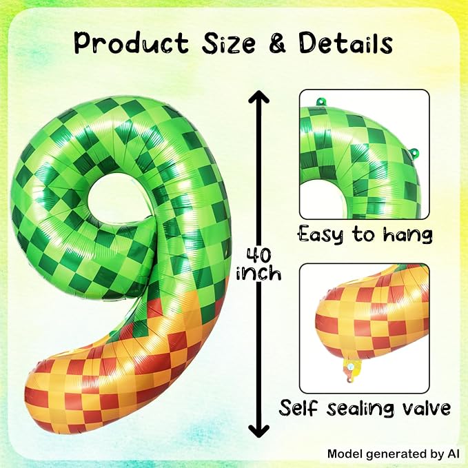 40 Inch Pixelated Foil Number 9 Balloon - Image 2