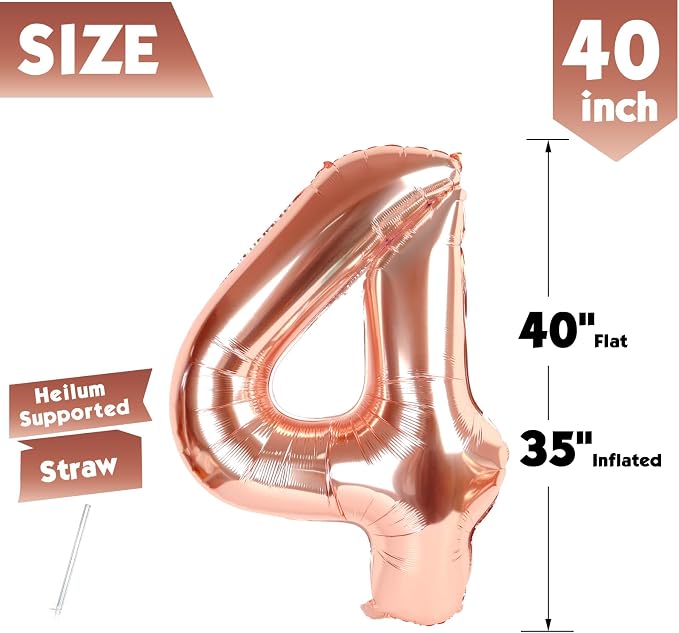 40 In Rose Gold Number 4 Balloon, 4th Birthday Party Decorations - Image 5