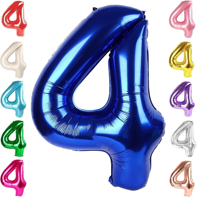 4 Balloon Numbers Birthday Decorations, 40In Navy Blue Balloons by Mluchee