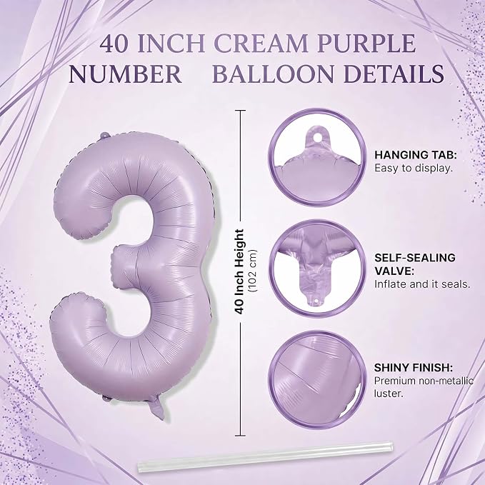 Cream Purple Number 13 Balloon 40 Inch, Foil Digits - Image 4