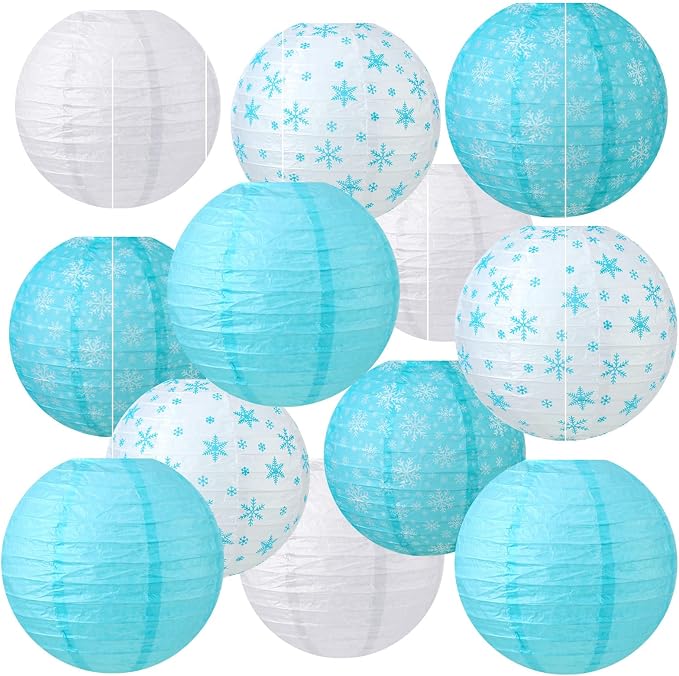Panelee 12 Pcs Winter Party Decorations Paper Lanterns 8 Inch Blue White Round by Panelee