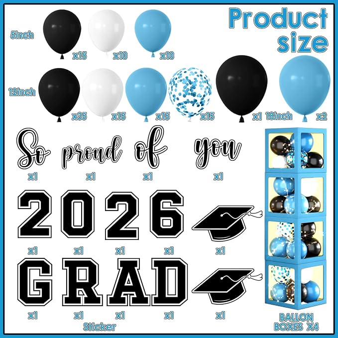 Light Blue Graduation Decorations 2026 Balloon Boxes - Image 4