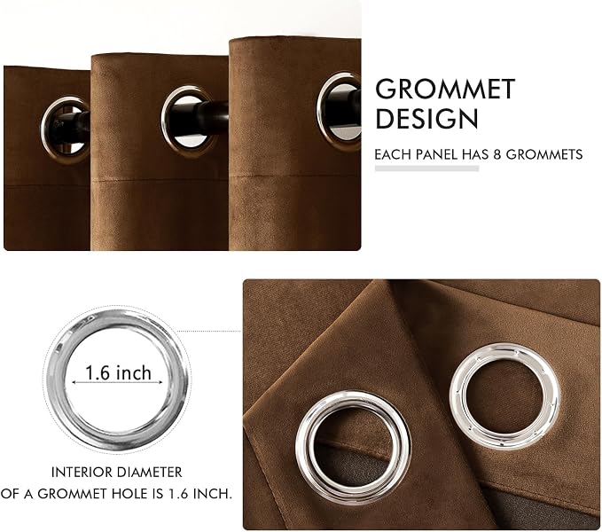 MIULEE Velvet Curtains Chocolate Brown 52 x 90 Inch Length Set of 2 | Grommet - Image 2
