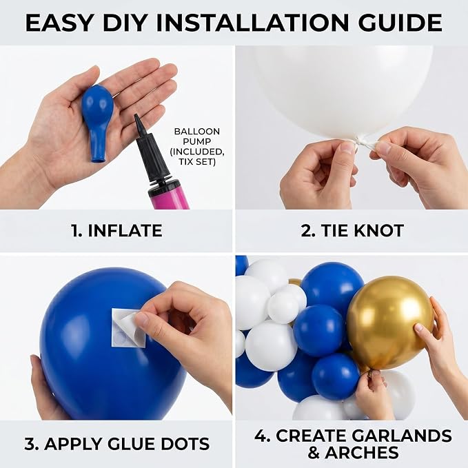 60pcs Royal Blue and Gold Balloons, 12 Inch Dark Blue White & Metallic Gold - Image 4