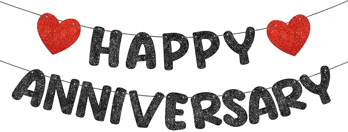 Fulmoon Happy Anniversary Banner Glitter Happy Anniversary Decorations Wedding by Fulmoon