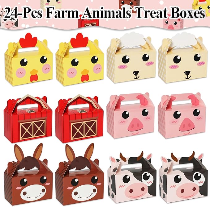 24 Pack Farm Animal Party Favor Boxes Farm Theme Birthday Goodie Boxes - Image 3