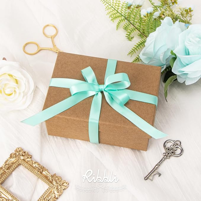 Ribbli Aqua Blue Satin Ribbon Double Faced Satin 1/2 inch x Continuous 50 - Image 2