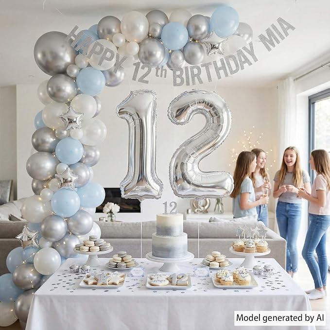 Silver Number 12 Balloon 40 Inch, Luminous Foil - Image 2