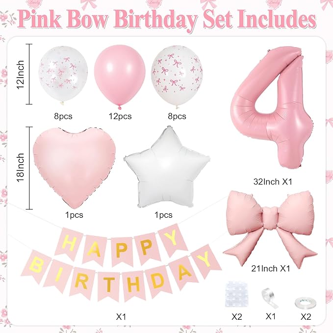 4th Pink Bow Birthday Decorations - Image 2