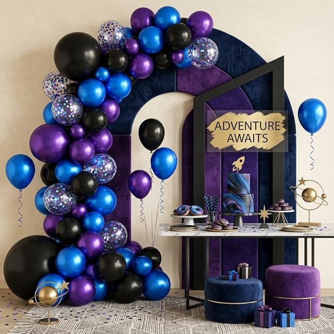Purple and Blue Galaxy Balloons, 12 Inch Metallic Blue Dark Purple Blue Black - Image 6