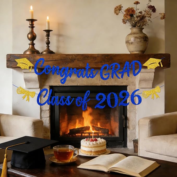 Blue and Gold Graduation Decorations Banner 2026, Glitter Blue and Gold Class - Image 6