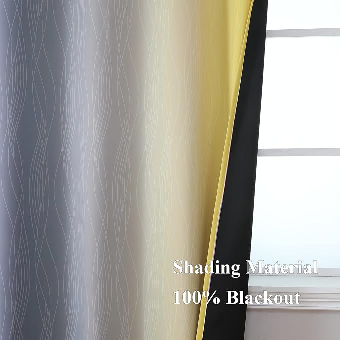 Grey and Yellow Blackout Curtains 84 Inch Length 2 Panels Set, Thermal - Image 5