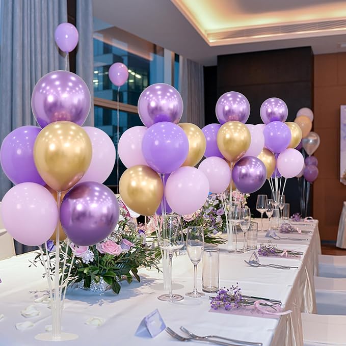 4 Sets Balloon Stands Kit for Table Purple Gold Balloons Holder Sticks - Image 2