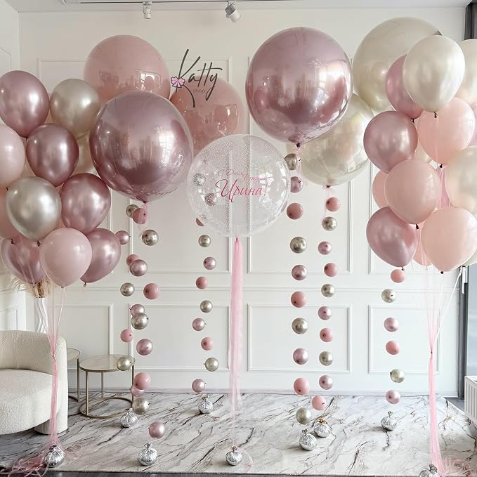 White Pink Gold Balloons Set, 12 Inch Double Stuffed Pearl White Sand Blush - Image 2