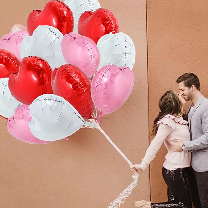 TONIFUL 30 Pcs 18 Inch Red Pink White Heart Shape Foil Mylar Balloons | Helium - Image 3