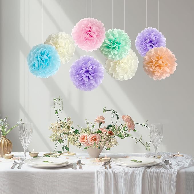 ANSOMO Pastel Tissue Paper Pom Poms Colorful Birthday Party Decorations | - Image 4