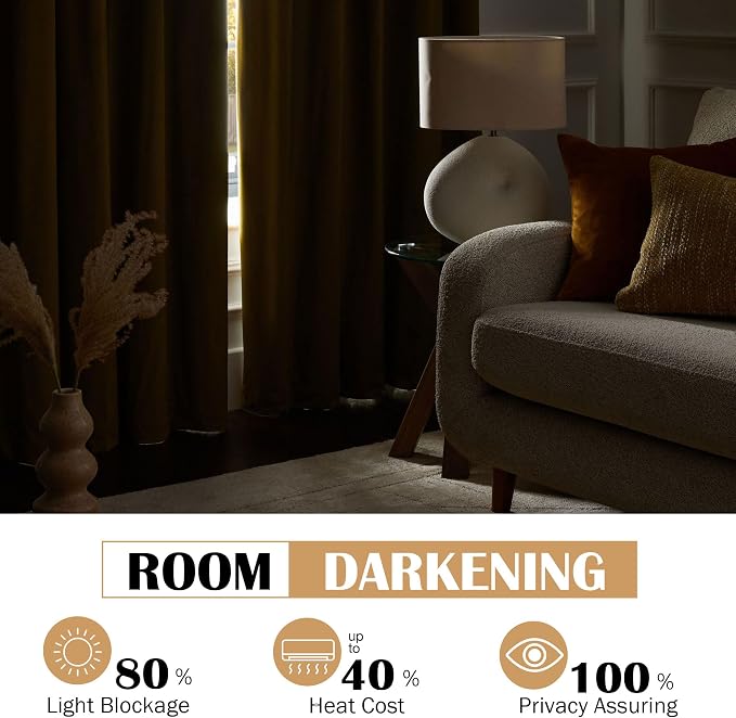 Beauoop Brown Velvet Curtains for Bedroom Living Room 52x96 2 Panels | Soft - Image 3