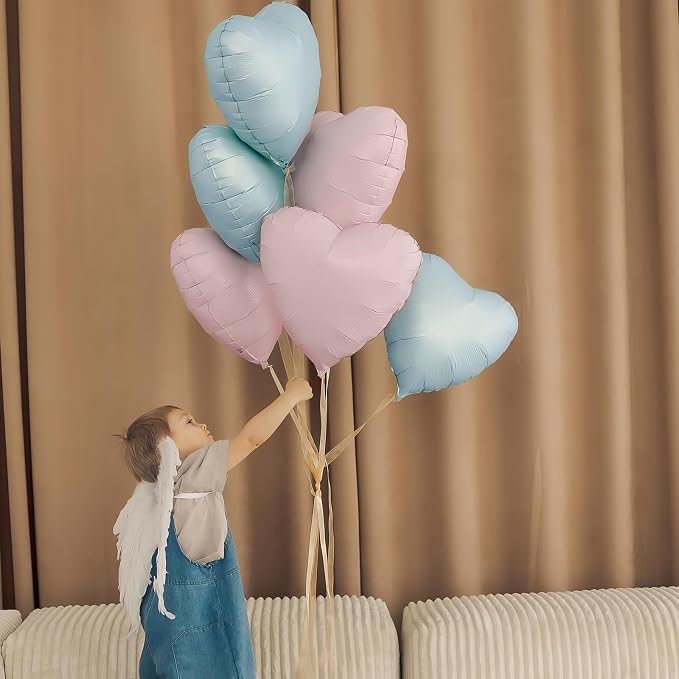 Pink Blue Heart Balloons, 18Inch Pastel Blue Helium Balloon - Image 5