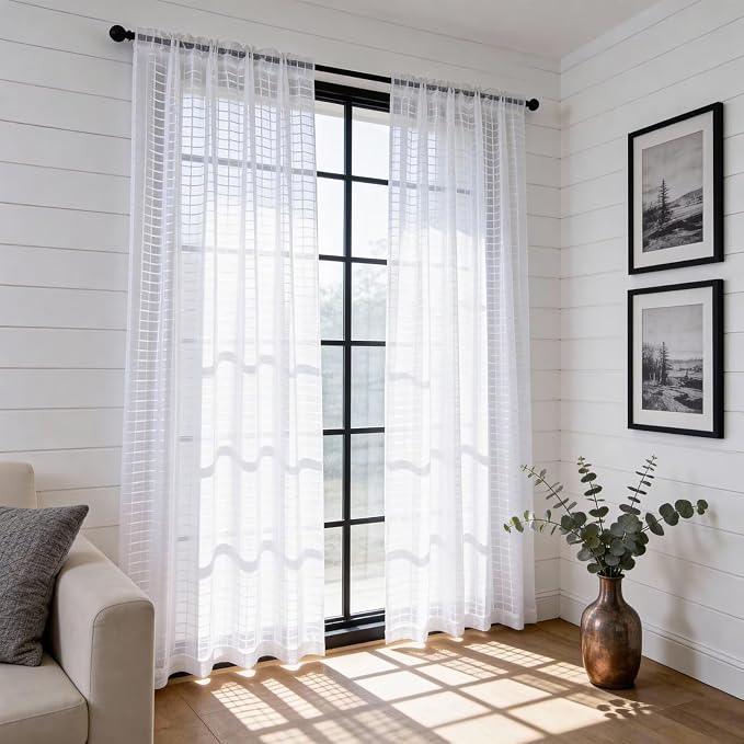 SpaceDresser Check Sheer Curtains 90 Inches Long - Image 4