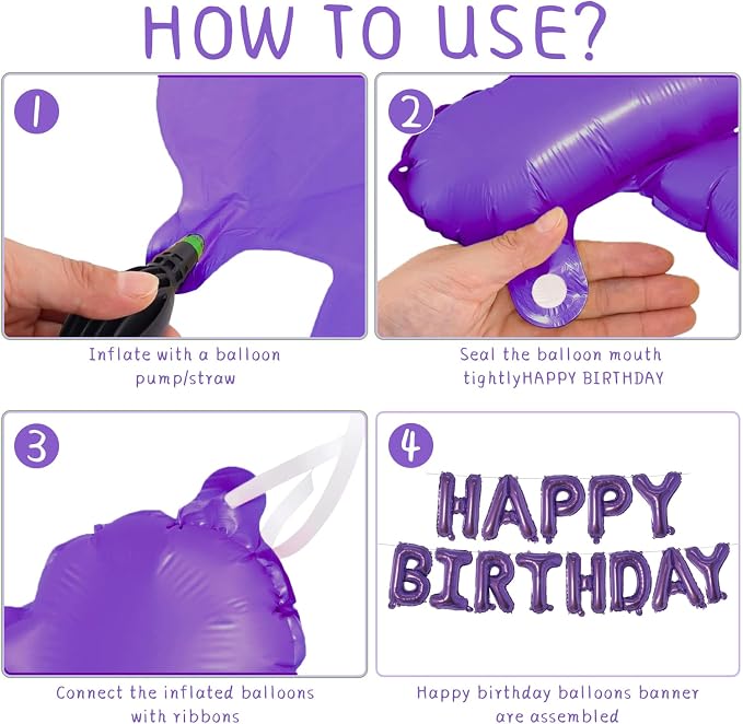Dark Purple Happy Birthday Balloons Banner 16 Inch Mylar Foil Letters, - Image 3