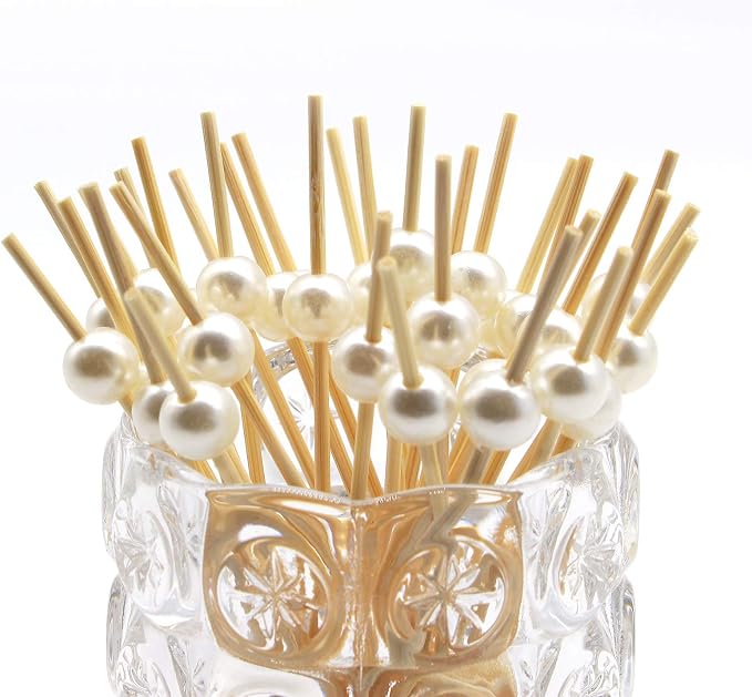 Minisland Ivory White Pearl Bamboo Cocktail Picks, Decorative Toothpicks | 4.7 - Image 3
