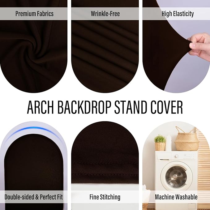 LEBENGURU Upgraded 6FT Wedding Arch Cover, Brown Spandex Fitted Arch Backdrop Cover, Round Top Chiara Stand Covers for Birthday Party Baby Shower Banquet Balloon Décor