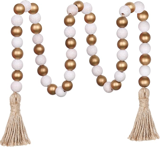 Meplait Wood Bead Garland, 39in Decorative Tassels Garland, Rustic Farmhouse by Meplait
