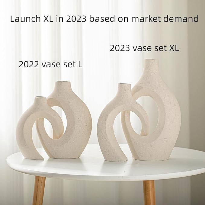 Lvases Snuggle Hollow Ceramic Vase Set of 2, Boho Style Nordic Modern Vase | - Image 2