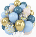 Dusty Blue Balloon Set, 60 Packs 12 Inches Metallic Chrome Gold Macaron Blue by Togvu