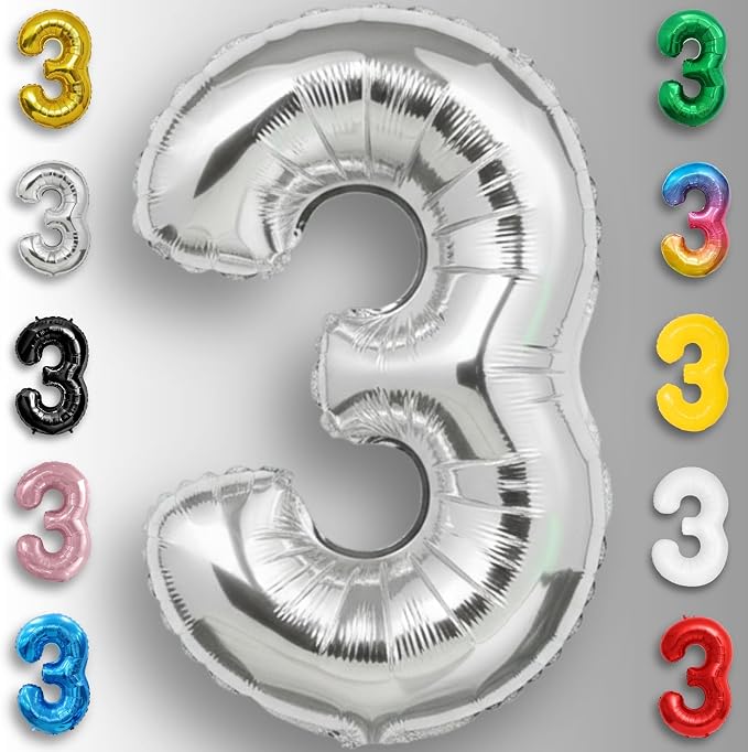 Silver Number Balloon 3 Mylar Foil Balloons 16 inch Small - Image 4