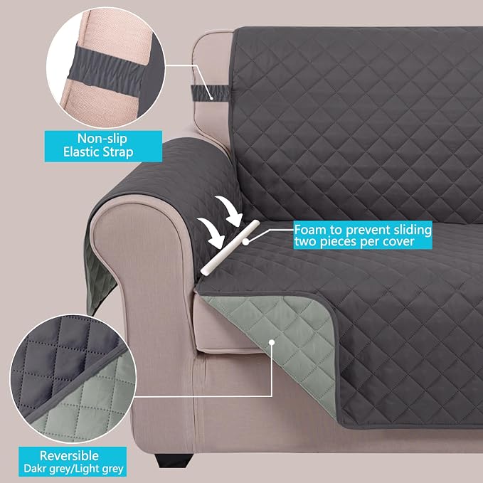 U-NICE HOME Reversible Sofa Cover or Dogs, Dark Grey/Light Grey | 68''Couch - Image 3