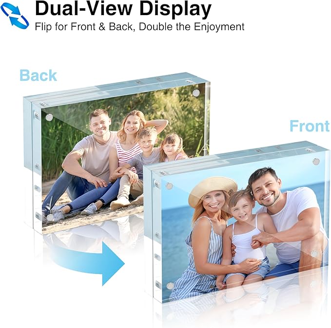 HOUSE DAY Acrylic Picture Frames 8x10, 1 Pack Magnetic 8x10 Picture Frame, Double Sided Clear 8 x 10 Photo Frame with Microfiber Cloth, Frameless FreeStanding 8x10 Frame Gift for Desktop Display
