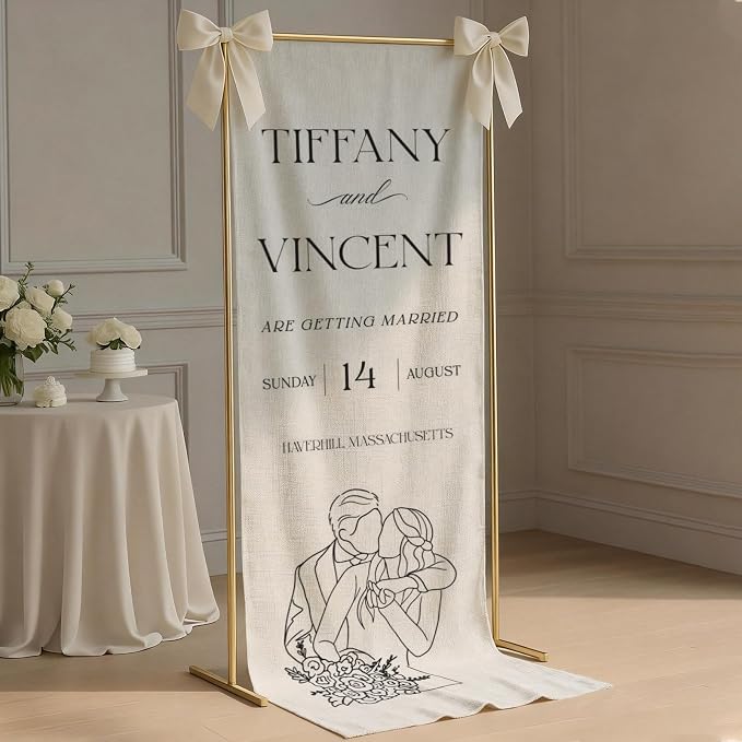 Modern Wedding Announcement Linen Tapestry Banner, Personalized Couple Names - Image 3