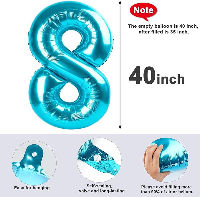 8 Balloon Numbers Birthday Decorations, 40In Light Blue Balloons - Image 5