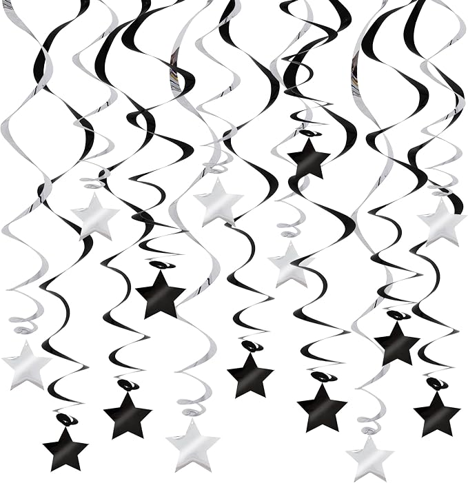 BEISHIDA Black Silver Stars Hanging Swirls Bachelorette Graduation Hanging by Beishida