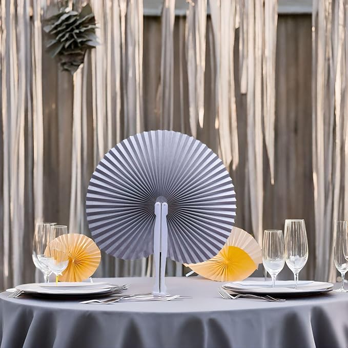 20 Pieces Silver Round Paper Fans | Foldable Handheld Fans - Image 3