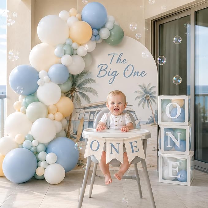 Blue Green White Balloons 12INCH Coastal Summer Baby Shower Birthday Decor | - Image 3