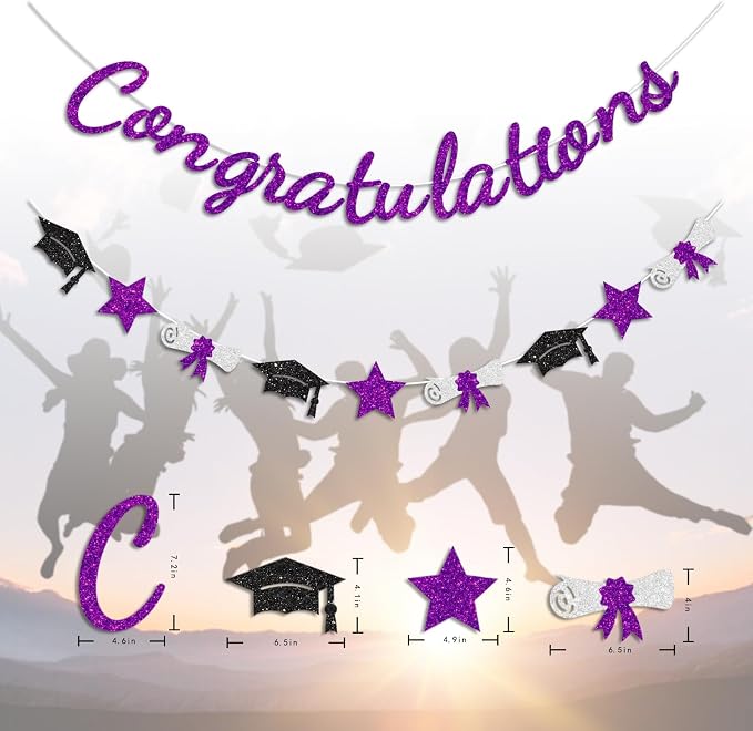 Congratulations Banner Purple Graduation Decorations Class of 2026 Prestrung - Image 6