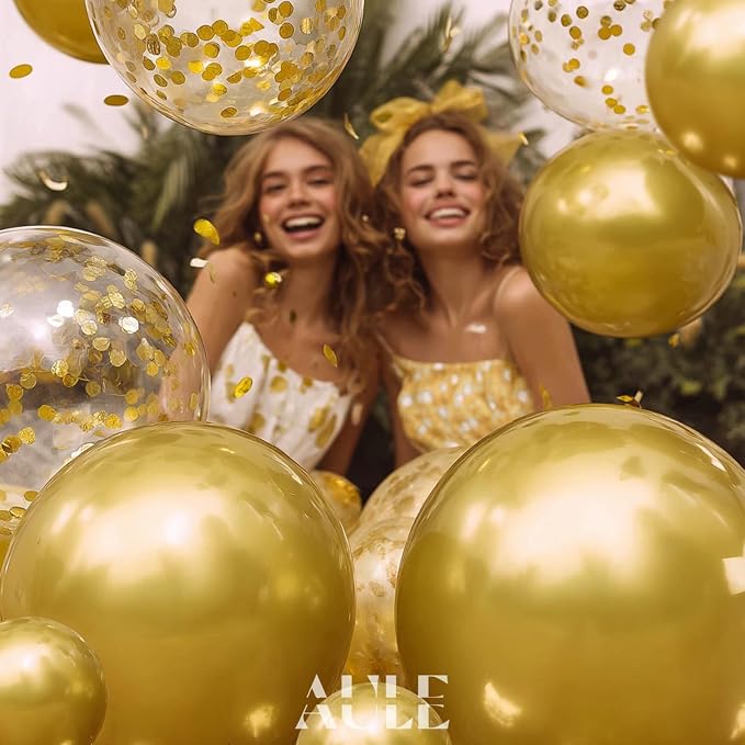 AULE 100Pcs Metallic Gold Balloons 18/12/10/5 Inch Different Sizes | Chrome - Image 3