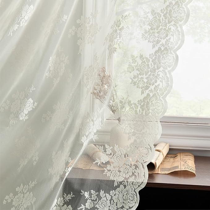 Kotile Ivory Lace Curtains for Living Room Vintage 52 x 96 Inch, 2 Panels | Rod by Kotile+Curtains