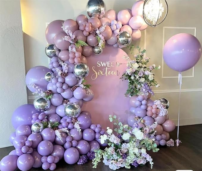 MEBAY Grey Violet Maca Purple Silver Balloons Garland Arch Kit - Image 3