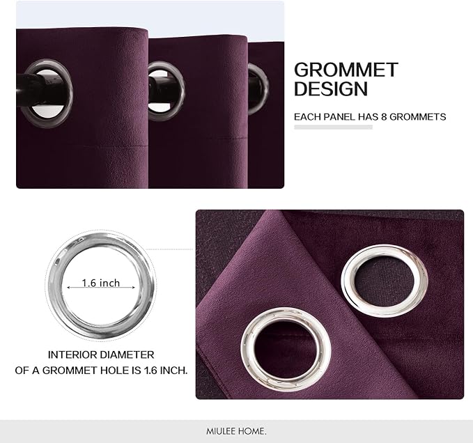 MIULEE Velvet Curtains Purple Orchid 52 x 84 Inch Length Set of 2 | Grommet - Image 2