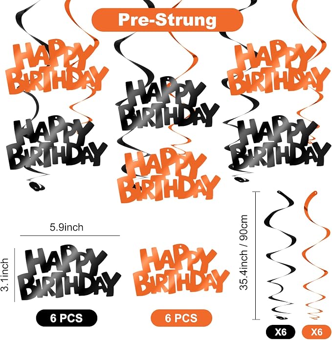 BEISHIDA 12 Pcs Happy Birthday Hanging Swirl Decorations, Kids Basketball - Image 2