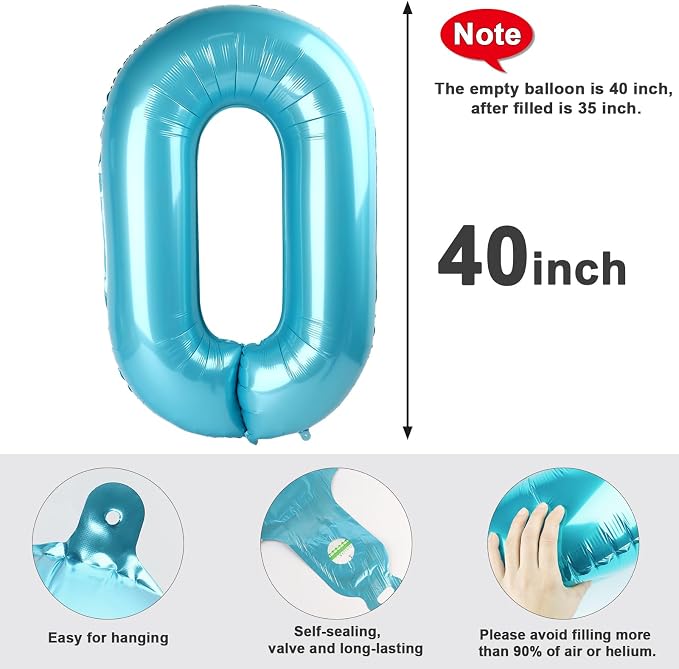 Number 0 Balloon Birthday Decorations, 40In Pearl Blue Balloons - Image 5