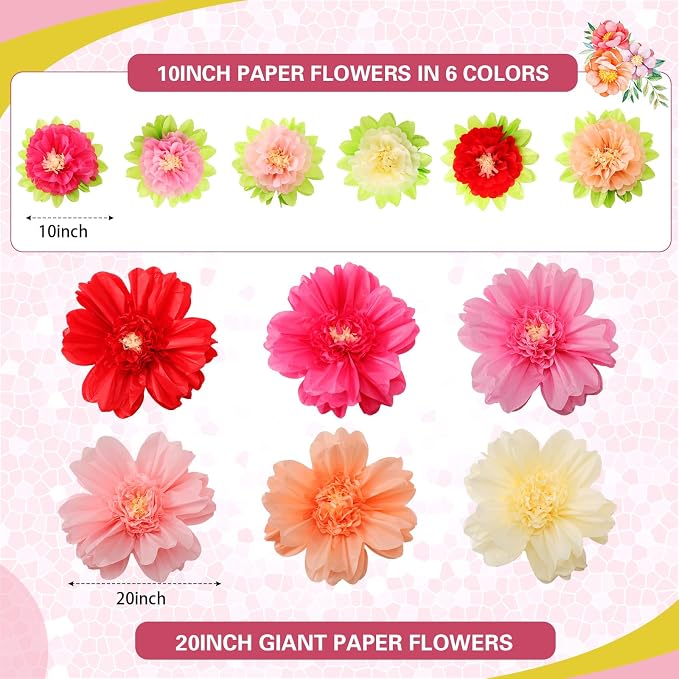 TaoBary Large Colorful Tissue Paper Flowers Giant Fiesta Paper Pom Poms - Image 2