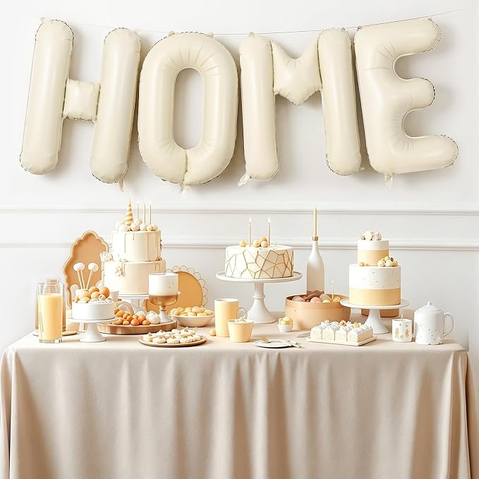Cream HOME Balloons, 40 Inch HOME Letter Balloons Beige Home Balloon Banner - Image 4