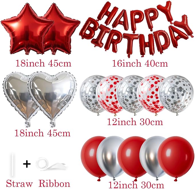 27 Pcs Red Silver Birthday Decorations, 3D Letters Red Happy Birthday Balloon - Image 3