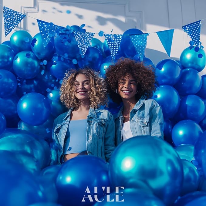 AULE 50Pcs Metallic 12 Inch Blue Chrome Helium Shiny Balloons | Latex Thicken - Image 2