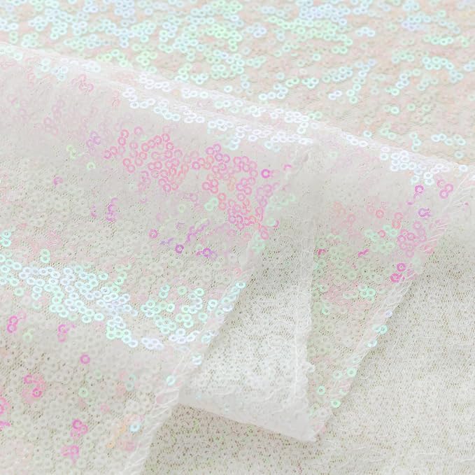 Sugargirl White Iridescent Sequin Backdrop Curtain 7FTx7FT Glitter White - Image 7